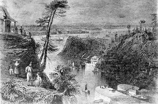 An engraving of the Rideau Canal locks at Bytown