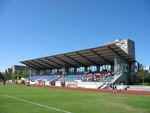 Main grandstand of the Ernst Lehner Stadium