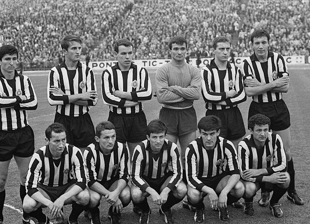 FK Partizan's 1966 European Cup final starting lineup coached by Abdulah Gegić.