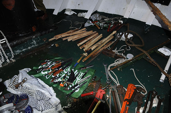 Pictured here: Knives, wrenches, and wooden clubs used to attack the soldiers during the 2010 Gaza flotilla raid