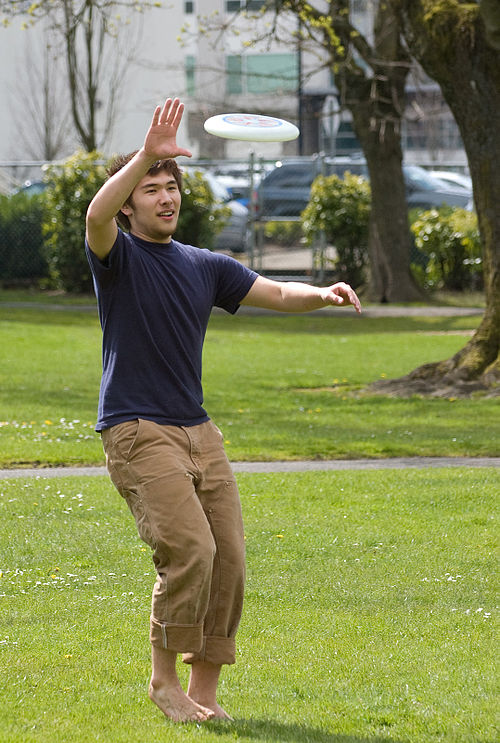 A flying disc being caught