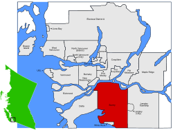Location of Surrey in Metro Vancouver