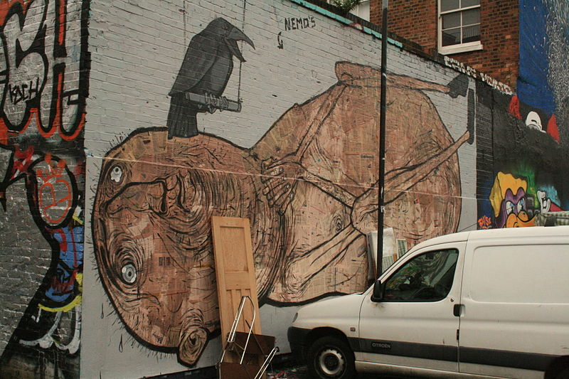 File:Graffiti in Shoreditch, London - Nemo, Scary crow (13746043064).jpg