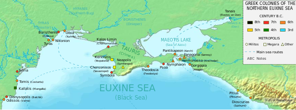 Olbia and other Greek colonies along the north coast of the Black Sea (Euxine Sea), 8th to 3rd century BCE