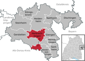 Poziția orașului Herbrechtingen pe harta districtului Heidenheim