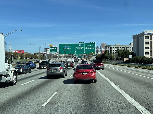 I-75/I-85 northbound approaching downtown Atlanta