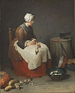 讓·巴蒂斯特·西梅翁·夏爾丹的《洗蘿蔔的女子》（Die Rübenputzerin），46 × 37cm，約作於1740年，來自茨韋布呂肯的收藏[64]