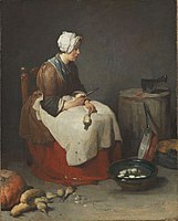 Jean-Baptiste-Siméon Chardin, Wanita Membersihkan Lobak, c. 1738, Alte Pinakothek.[ 10]