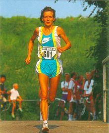 Joke Kleijweg during the NK 15 km in Grootebroek, 1991 Joke Kleijweg.jpg