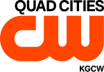 The CW network logo in red-orange, with "Quad Cities" above it in black and "K G C W" small in the lower right corner.