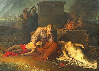 Hecabe mit den Leichnamen ihrer Kinder Polyxena und Polydoros am Grab des Achill