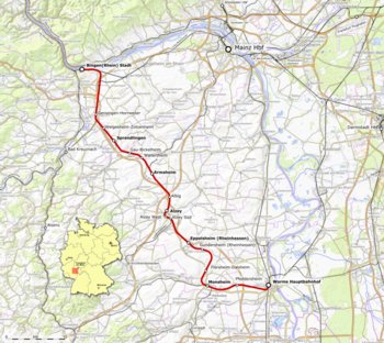 Seksjon av jernbanelinjen Worms - Bingen Stadt