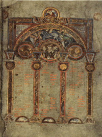 Folio 3r of the Book of Kells contains one of the Eusebian Canon Tables