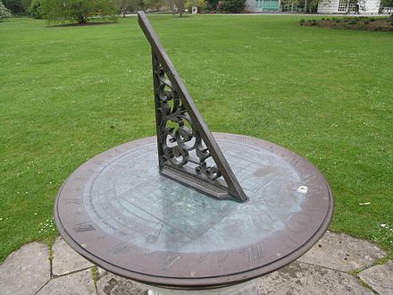 Detail of horizontal sundial outside Kew Palace in London, United Kingdom