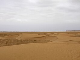 Dunas costeiras no Parque Nacional do Khenifiss, situado no extremo sudoeste da região de El Aiune–Bojador–Saguia el Hamra