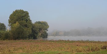 Os primeiros raios de sol e a névoa matutina sobre a água do rio Tomashpilka na vila de Komargorod, região de Vinnitsa, Ucrânia. (definição 5 184 × 2 630)