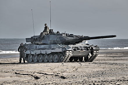 Dutch Leopard 2 main battle tank on the beach of Scheveningen, 2008.