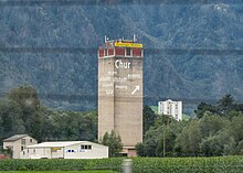 Muhleturm ("Mill Tower") Chur in 2011, before it was repainted as mural Muhleturm Chur (2011).jpg