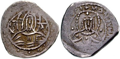 Half stavraton coin by Manuel. On the reverse, Manuel's bust.