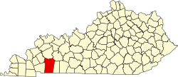 Mapa del condado de Christian en Kentucky