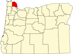 Kart over Columbia County i Oregon