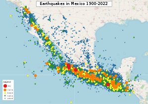 Карта землетрусів, 1990-2017 роки