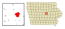 Marshall County Iowa Incorporated and Unincorporated areas Marshalltown Highlighted.svg