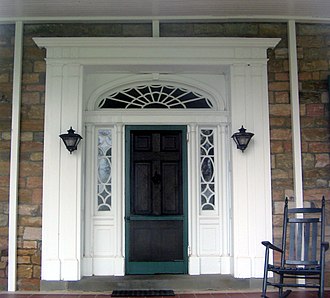 The Federal style main door with a fanlight and sidelights, and sandstone walls May 2010 179 crop, rotate.jpg