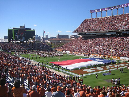 Darrell K Royal–Texas Memorial Stadium with a view of the Godzillatron