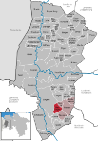 Poziția Messingen pe harta districtului Emsland