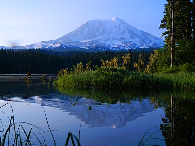 Mount Adams early morning reflection at Takhlakh Lake