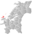 Frøya markert med rødt på fylkeskartet