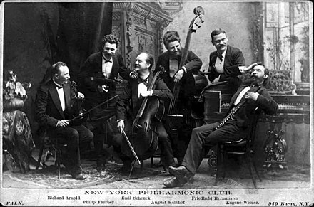The New York Philharmonic Club, a chamber ensemble of Philharmonic musicians, clowning for their public-relations photograph in the 1880s. New York Philharmonic Archives