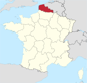 Locația fostei regiuni Nord-Pas-de-Calais din Franța