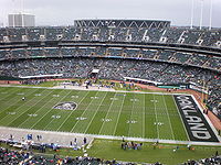 Oakland Coliseum during a football game.