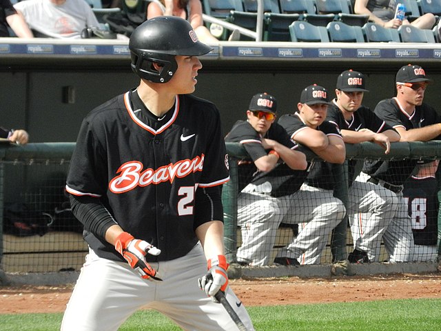 A Beavers baseball player during a game in 2015