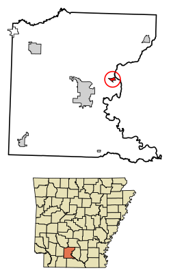 Location of East Camden in Ouachita County, Arkansas.
