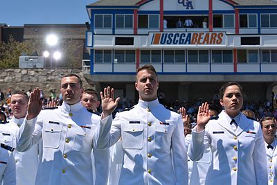 The United States Coast Guard Academy commissions officers into the United States Coast Guard.