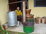 Traditionell destillation av rakija (plommonsprit) i Međimurje (norra Kroatien).