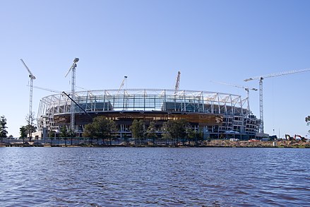Perth Stadium under construction, photographed from East Perth in July 2016