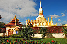 Pha That Luang in Vientiane is the national symbol of Laos. Pha That Luang, Vientiane, Laos.jpg