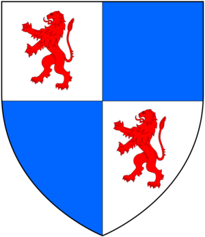 Arms of Pollexfen: Quarterly argent and azure, in the 1 and 4 quarter a lion rampant gules PollexfenArms.png