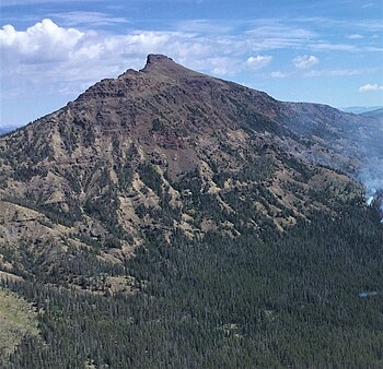 Aerial view of Pollux Peak, south-southwest aspect Pollux looking Northeast August 4, 2019 (crop).jpg