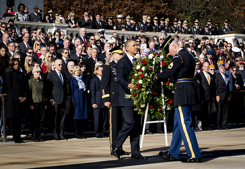 File:President of the United States Barack Obama positions a commemorative wreath during a Veterans Day ceremony at the Tomb of the Unknowns in Arlington National Cemetery, Arlington, Va., Nov. 11, 2013 131111-A-EE013-001.jpg