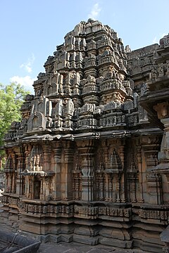 Shrine outer wall and Dravida style superstructure (shikhara) at Siddhesvara Temple at Haveri.
