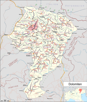 Harta de localizare în Dolomiți.