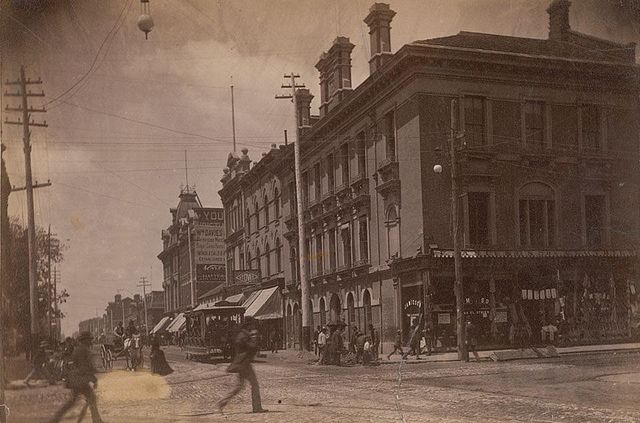 Looking west along Queen Street from Yonge Street, c. 1885