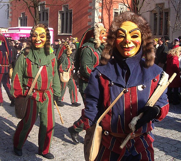 Papierkrattler masks at the Narrensprung 2005 Carnival parade, Ravensburg, Germany