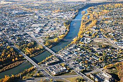 Luchtfoto van het centrum van Red Deer