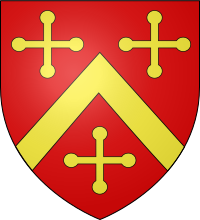 Arms of Rich: Gules, a chevron between three crosses botonee or Rich.svg